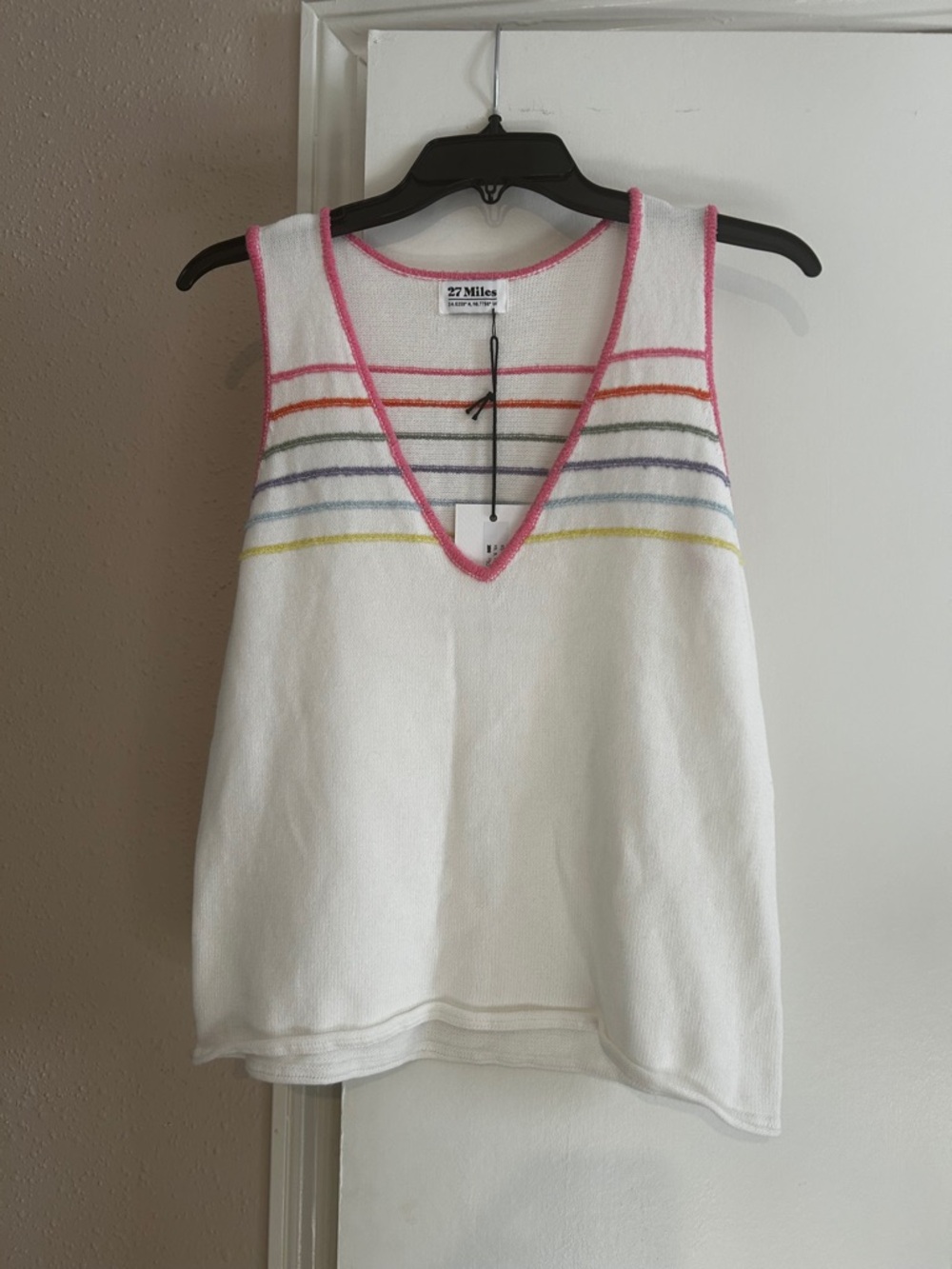 27 Miles Striped Knit Tank V-Neck Sleeveless Summer Top S/M NWT